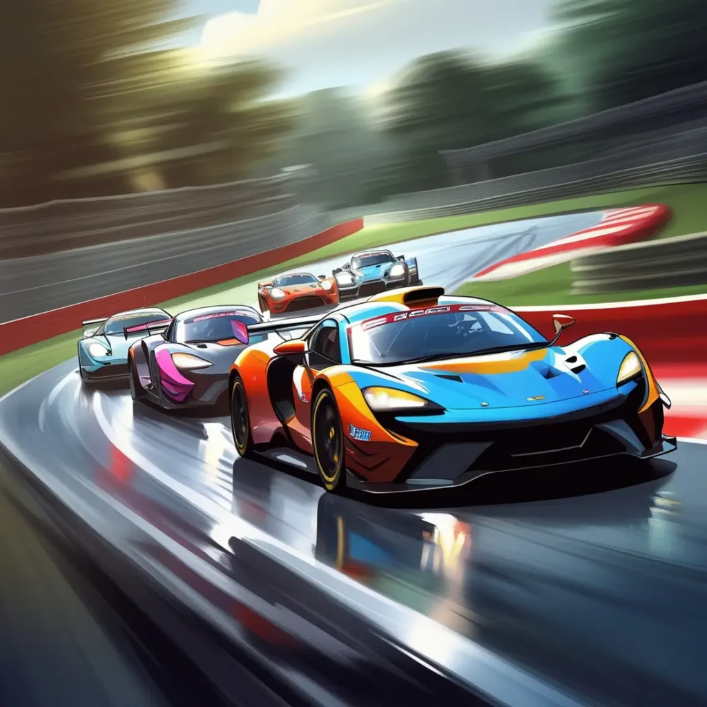 Stock Car Hero game - intense sports car race with powerful vehicles speeding on a winding track.