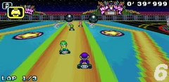 screenshot of Super Mario kart game.